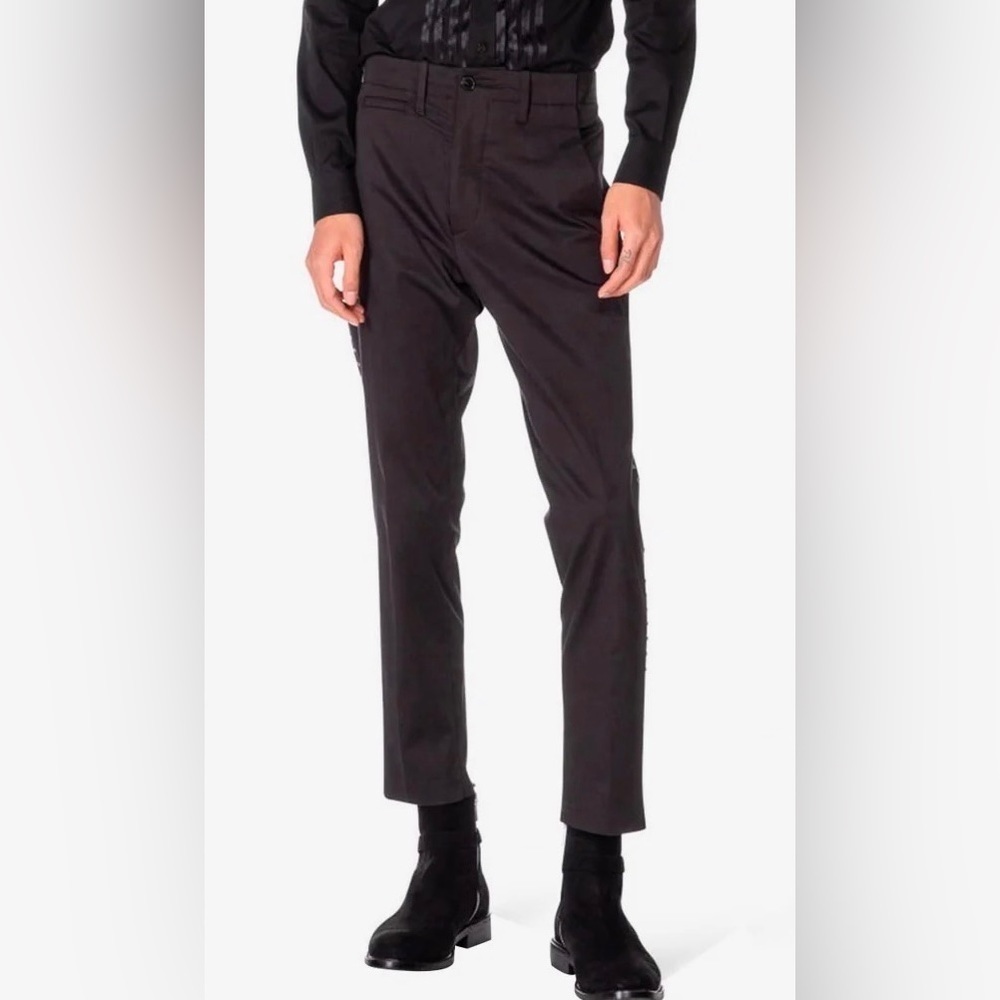 NWT Gaelle Paris Men's Cotton Linen Ankle Trousers Pleated Black IT 44 XS French